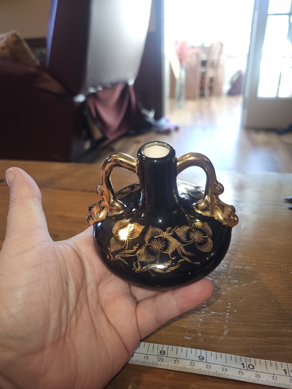 Pair Of Vintage Swetye Pottery Black and Gold Floral Ceramic Vases - Picture 8 of 8